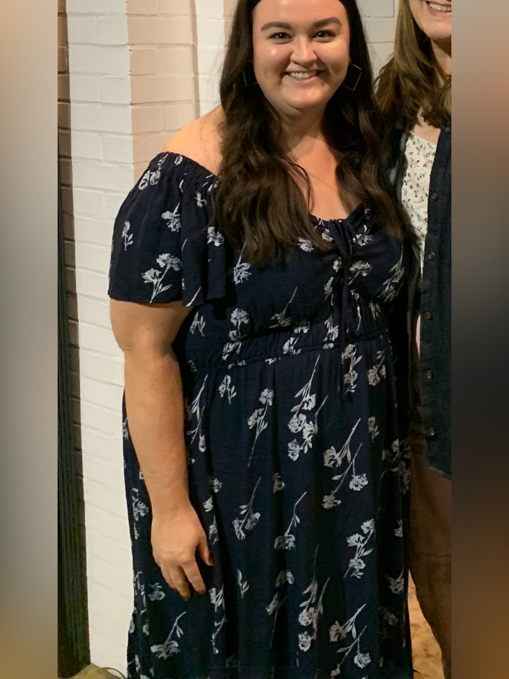 Ava & Viv Navy Floral Off-Shoulder Maxi Dress with Tie Front